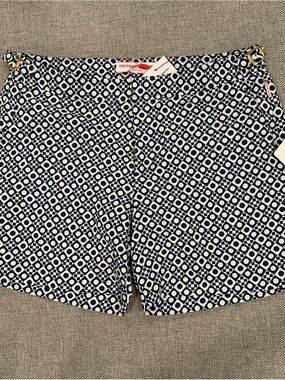 NWT Orlebar Brown 34 Bulldog Jacquard Navy & White Geometric Swim Shorts